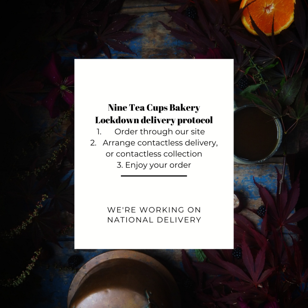 Nine Tea Cups Bakery Lockdown delivery protocol Graphic