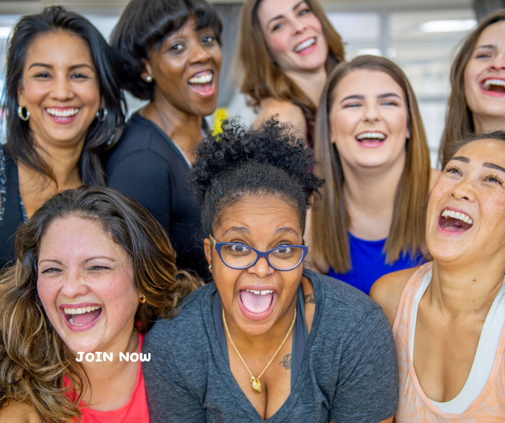 A group of happy ladies at a fitness class