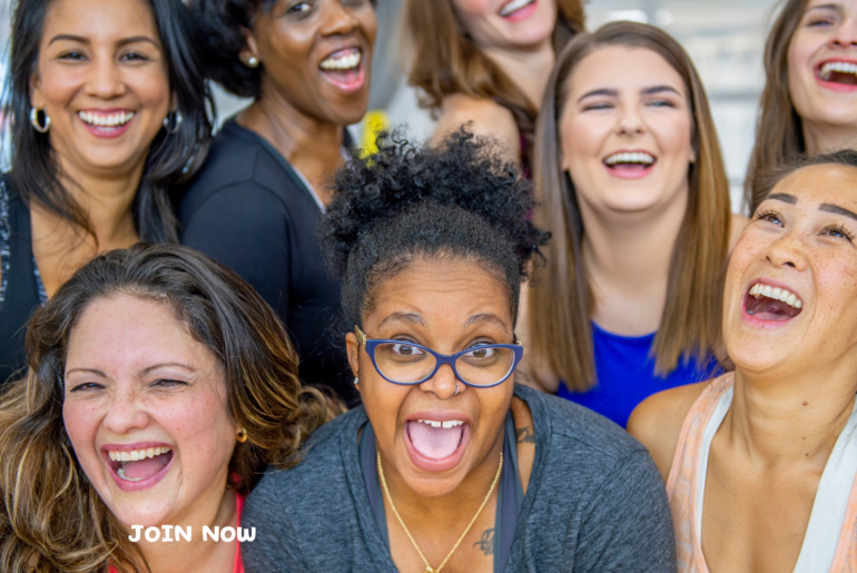 A group of happy ladies at a fitness class