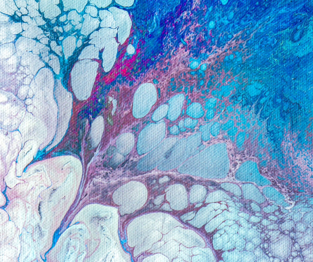 Swirls of Marbling watercolour on canvas representing Sensory Motor Amnesia