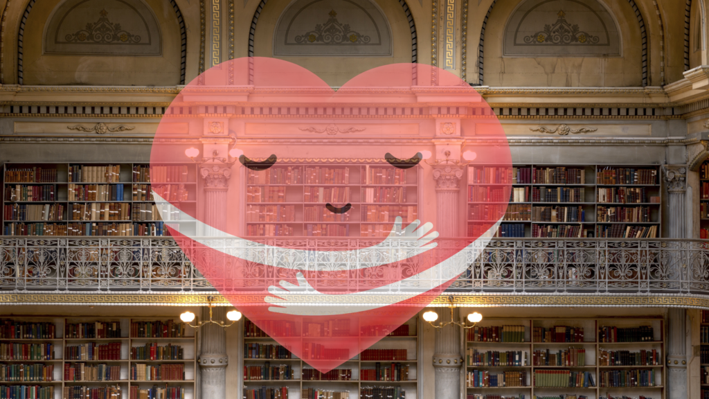 cartoon heart in a library