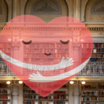 cartoon heart in a library