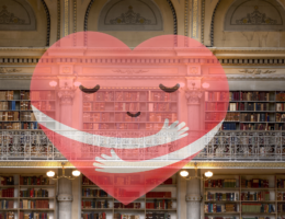 cartoon heart in a library