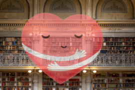 cartoon heart in a library